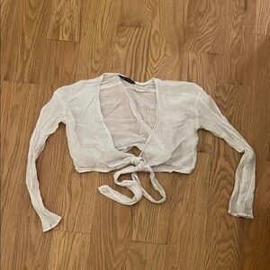 Zara Cream Tie-Front Crop Blouse